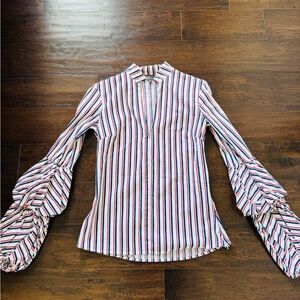 Stylish Striped Blouse with Ruffled Sleeves